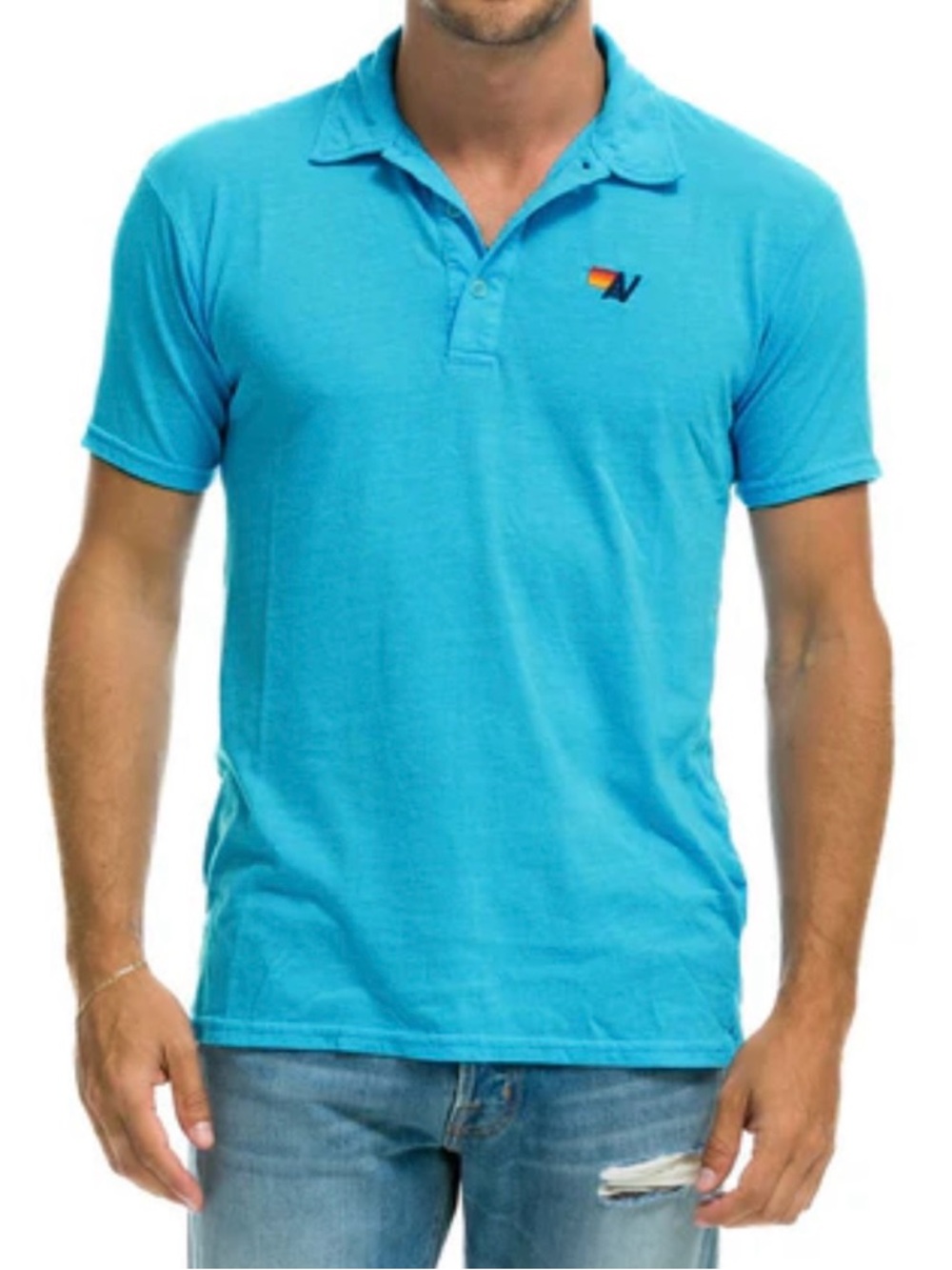 Aviator Nation Men’s Aqua Blue Polo with Small Chest Logo